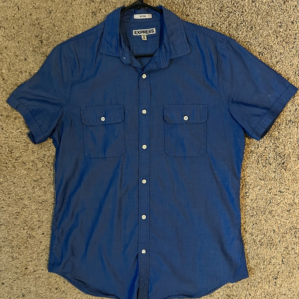 Express Blue Casual Button Down Shirt with Classic Collar